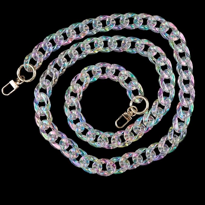 Chunky Acrylic Purse Strap Bag Chain Handle Purse Chain Replacement for Handbag Purse Shoulder Bag (Colorful Transparent,47")