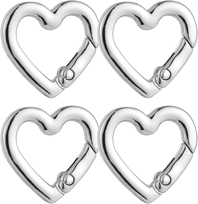 4 Pcs Heart Shaped Keychain Clip, Zinc Alloy Cute Heart Carabiner, Small Craft KeyringSpring Snap Clasp Hook for Camping Hiking Fishing Traveling