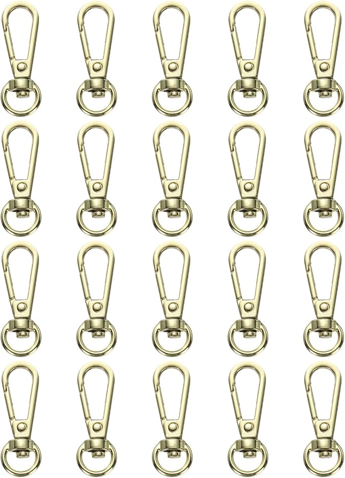 PATIKIL Swivel Lobster Claw Clasps 20pcs Push Gate Snap Hook Metal Trigger Clips Purse Hardware for Keychains Purse Handbag Makings DIY Crafts, Light Gold