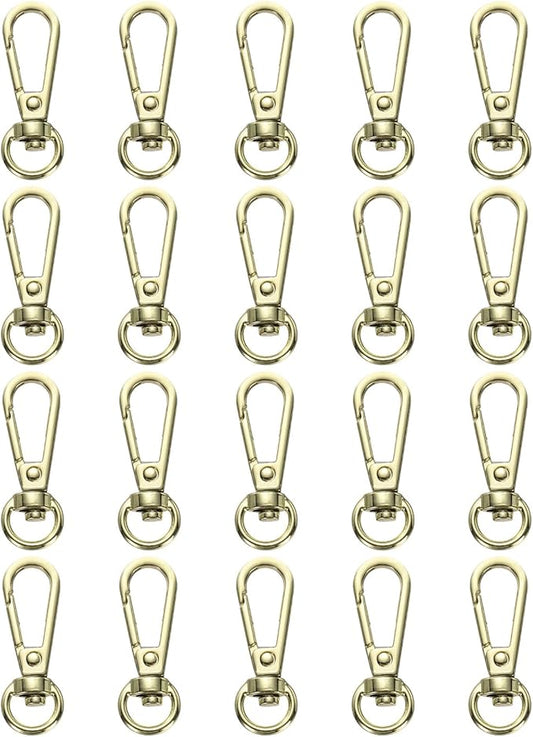 PATIKIL Swivel Lobster Claw Clasps 20pcs Push Gate Snap Hook Metal Trigger Clips Purse Hardware for Keychains Purse Handbag Makings DIY Crafts, Light Gold