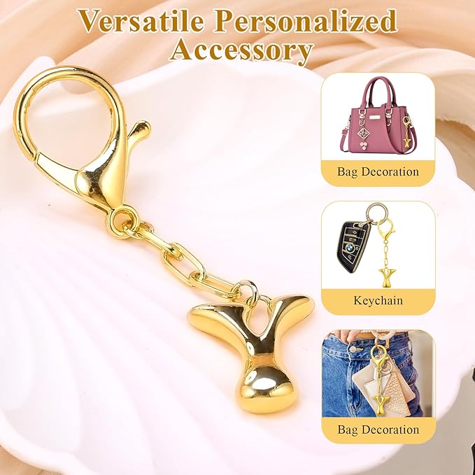 VICKHU Gold Plated Bubble Initial Letter Cute Keychain for Women Car Key Purse Decorative Keyring Handbag Charms Fashion