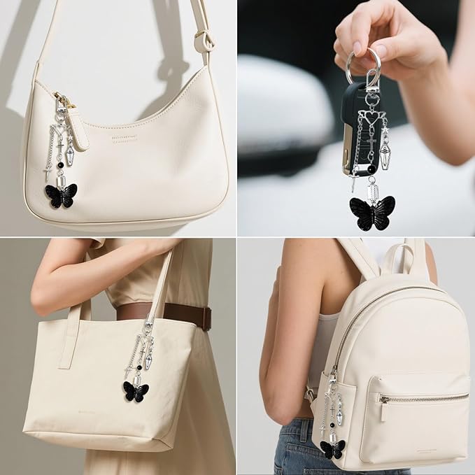 Y2K Keychain Goth Butterfly Keychain Bag Charms for Handbags Aesthetic Purse Charms Cross Accessories Gifts for Women