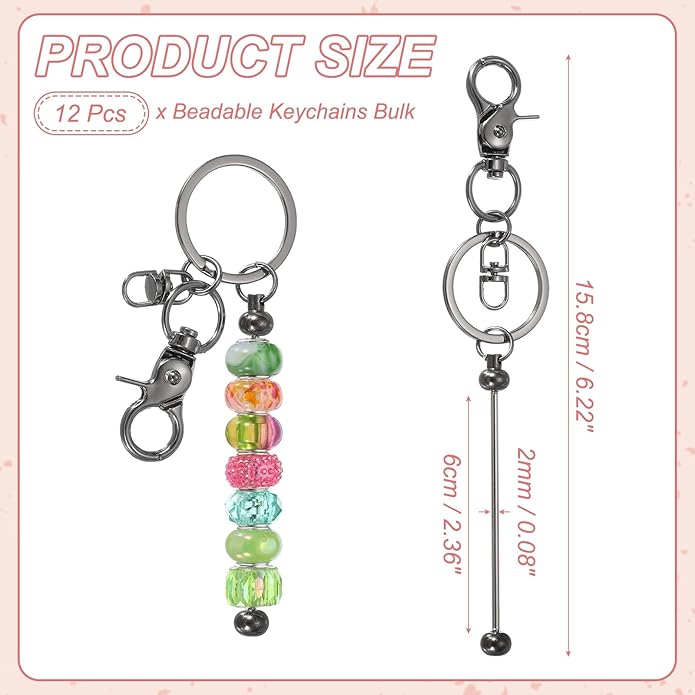 uxcell Beadable Keychain, Keychain Making Supplies, Blank Bead Metal Chain Bars for DIY Crafts Jewelry Making Gift