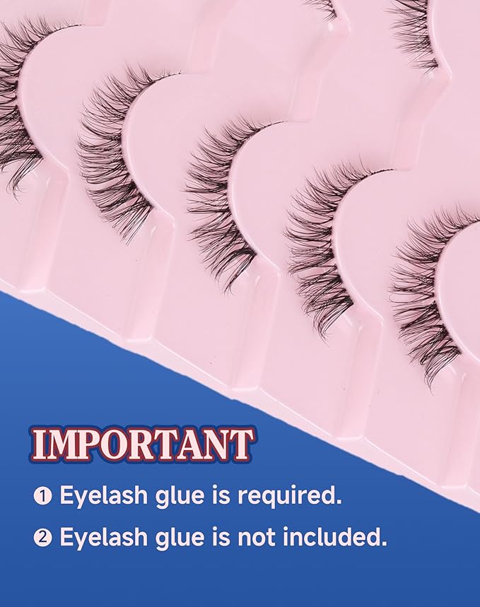 Small Lashes Wispy Short Eyelashes Natural Look Flared Strip False Eyelash Soft Clear Band Lash Pack 7 Pairs C20