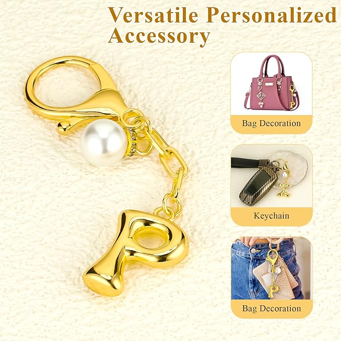 VICKHU Gold Plated Bubble Initial Letter Cute Keychain for Women Car Key Purse Decorative Keyring Handbag Charms Fashion