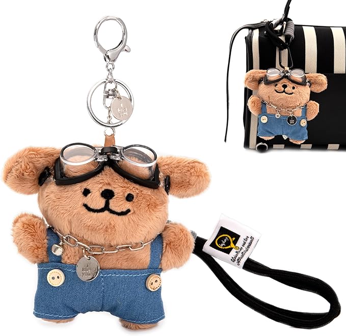 YOU WIZV Cute Dog Plush Keychain for Women - Kawaii Stuffed Animal Charm for Purse, Backpack & Bag Accessories