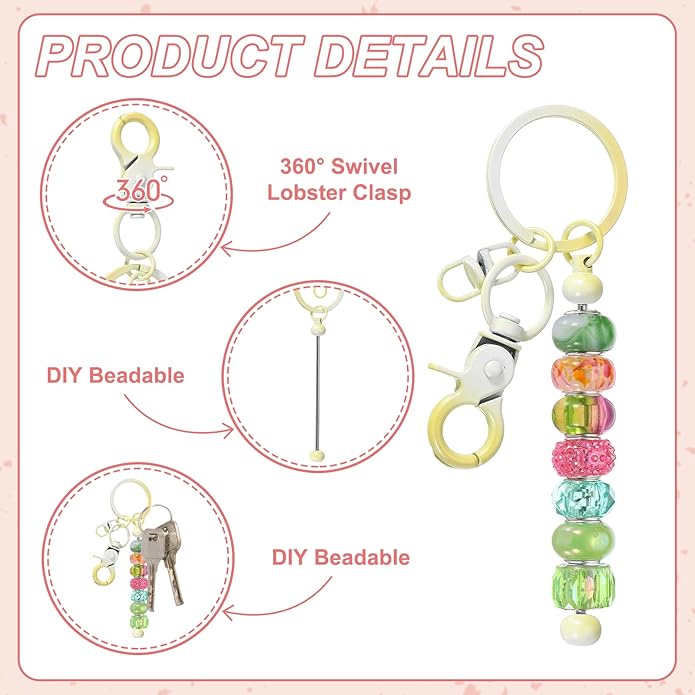 uxcell Beadable Keychain, Keychain Making Supplies, Blank Bead Metal Chain Bars for DIY Crafts Jewelry Making Gift