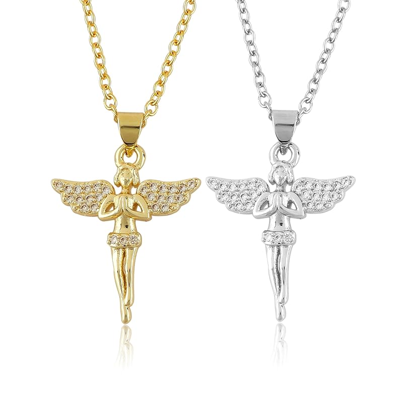 JOR Fairy Charm Pendant Necklace, CZ, Women Jewelry, Dainty Gold & Silver Plated Combo Chain 18 inch (Pack of 2)
