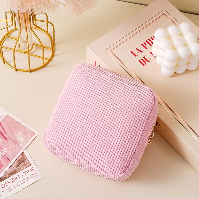 uekeboag Cute Small Corduroy Zipper Makeup Bag, Mini Coquette Aesthetic Pouch with Bear Pattern for for Purse,Key Pocket Lipstick Bag Card Holder Data Cable Organizer (13Pink)