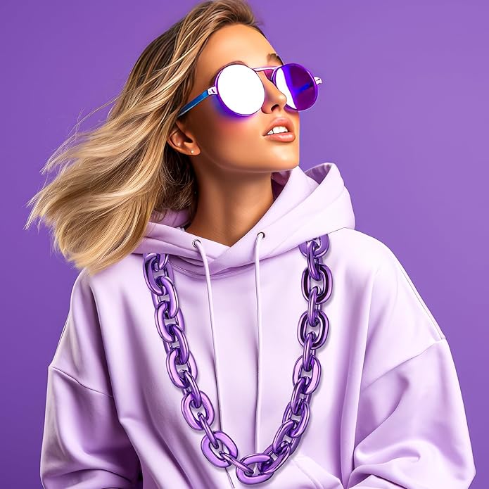 Remuuly Plastic Chain Necklace Chunky Big Fake Necklace Hip Hop Rapper Giant Turnover Chain Costume for Halloween