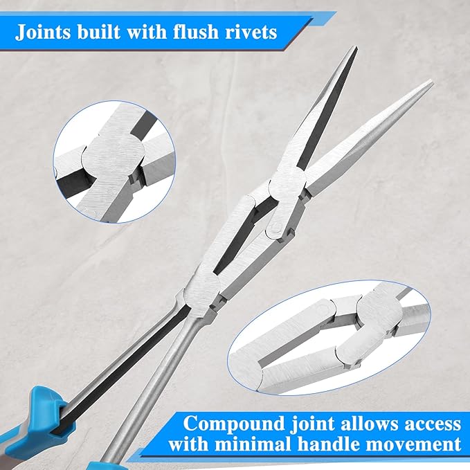 SPEEDWOX 13 Inch X-Type Long Nose Pliers - Double-Joint, Extended Reach, Dual Material, Extra Long Needle Nose Pliers