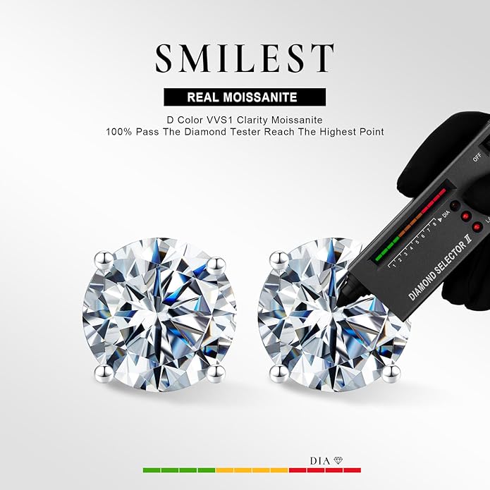 SMILEST 0.2-4ct Moissanite Screw Back Earrings, D Color VVS1 Clarity Lab Created Moissanite 14K White Yellow Rose Gold Ruthenium Vermeil 925 Sterling Silver Moissanite Earrings for Women Men Jewelry Gifts