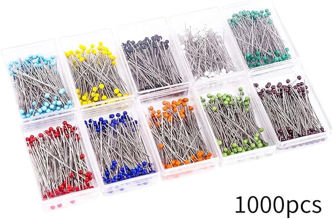 Apol Multicolor 1000 Pieces Sewing Pins 38mm Glass Ball Head Pins Sewing Accessories with Transparent Cases for DIY Craft Dressmaking Jewelry Components Flower Decoration