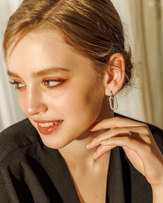 OZEL 14K Gold & Silver Plated Paperclip Chain Earrings with Cubic Zirconia – Dangle, Hoop, Huggie, Stud Styles – Women’s Fashion Jewelry Gift