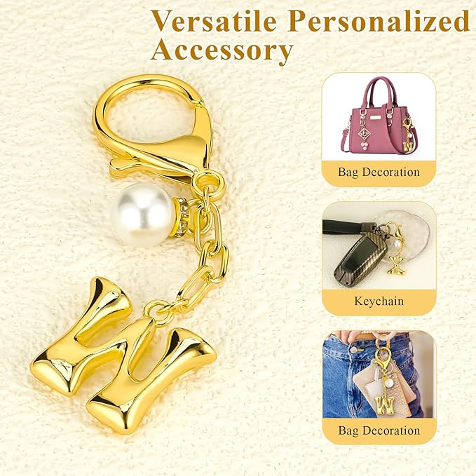 VICKHU Gold Plated Bubble Initial Letter Cute Keychain for Women Car Key Purse Decorative Keyring Handbag Charms Fashion