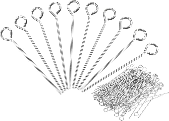 PATIKIL 200Pcs 304 Stainless Steel Jewelry Eye Pins 25mm 22 Gauge Silver Open Eye Pins for Jewelry Making DIY Craft Necklaces Bracelets Earrings