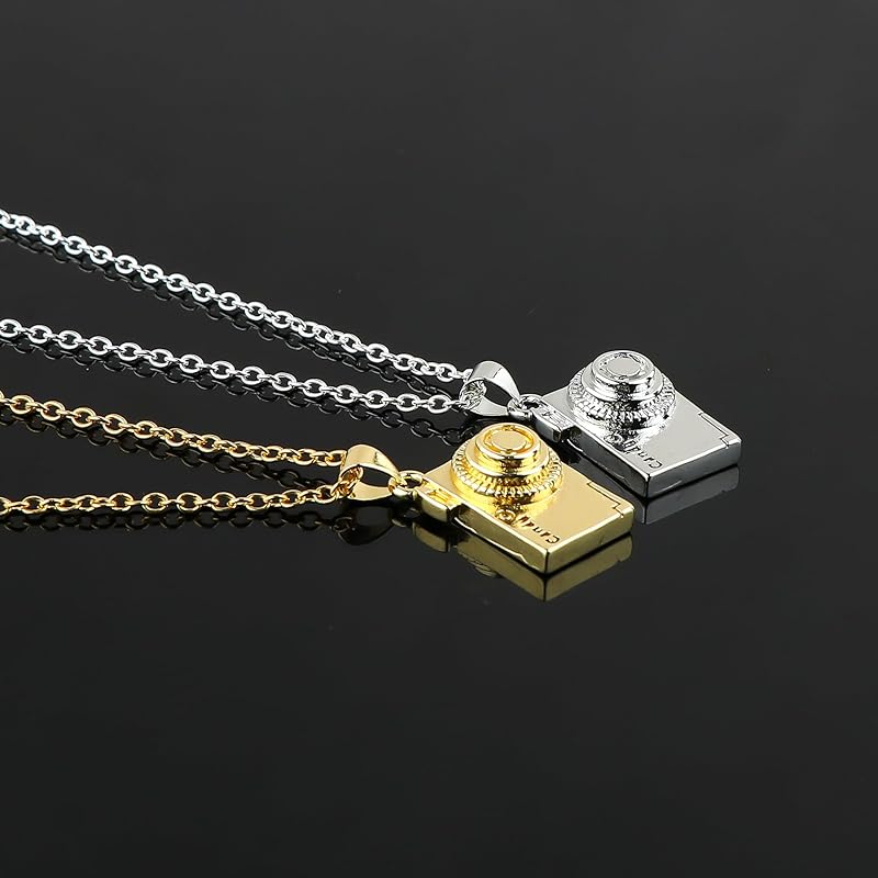 JOR Camera Charm Pendant Necklace, Photography Charm, Men and Women Unisex Jewelry, Dainty Gold & Silver Plated Combo Chain 18 inch (Pack of 2)