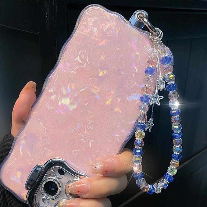 Zircon Star Pendant Crystal Beads Aesthetic Keychain Wristlet Purse Charms Bule Pink Glass Beads Car Key Chain Women Bag Charms Star Tassel Sparkly Bead Keychains Phone Charm Y2K Keychain Accessories