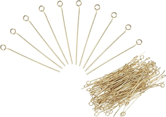 PATIKIL 200Pcs 304 Stainless Steel Jewelry Eye Pins 35mm 22 Gauge Gold Open Eye Pins for Jewelry Making DIY Craft Necklaces Bracelets Earrings