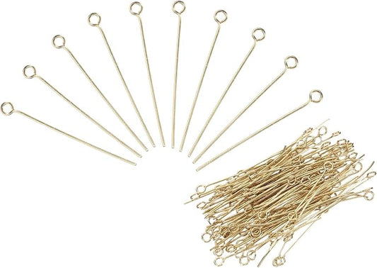 PATIKIL 200Pcs 304 Stainless Steel Jewelry Eye Pins 35mm 22 Gauge Gold Open Eye Pins for Jewelry Making DIY Craft Necklaces Bracelets Earrings
