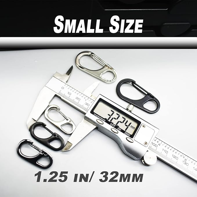 Small Carabiner Clips 1.25 inch/1.85 inch Snap Hooks with Fixed Eye Spring Gate Keychain Parocord Rope Clasps Accessories