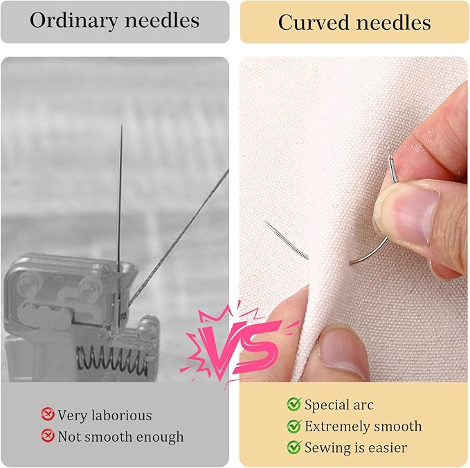 LIQWEI 11 Pcs Needle and Thread Set for Hair Weaving Needle, Blackhair Weaving Thread, Curved Upholstery Needles for Making Wig DIY Hand Sewing Hair Weave Extension