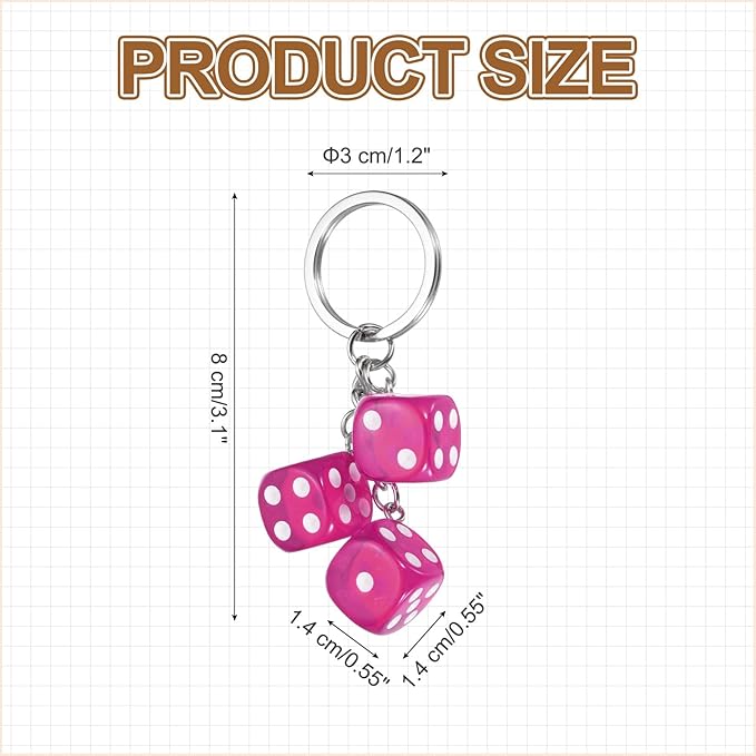 PATIKIL Lucky Dice Keychain Charm, Resin 3D Cube Square Mini Dice Keyrings with 3 Pendants for Bag