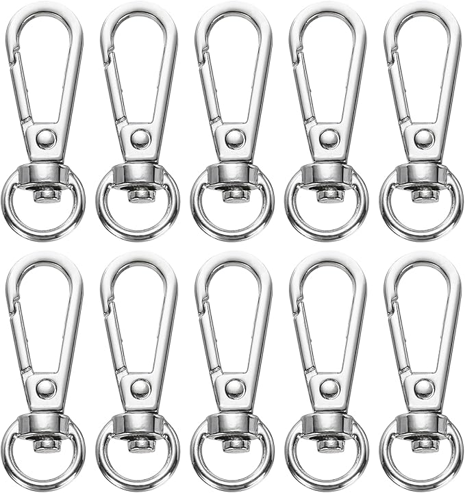 PATIKIL Swivel Lobster Claw Clasps 10pcs Push Gate Snap Hook Metal Trigger Clips Purse Hardware for Keychains Purse Handbag Makings DIY Crafts, Silver White