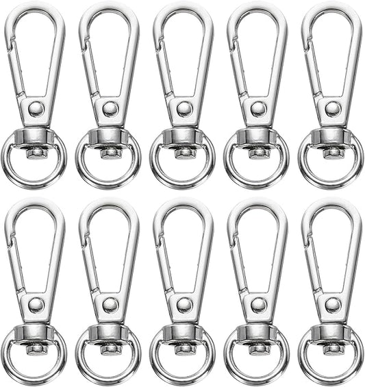 PATIKIL Swivel Lobster Claw Clasps 10pcs Push Gate Snap Hook Metal Trigger Clips Purse Hardware for Keychains Purse Handbag Makings DIY Crafts, Silver White