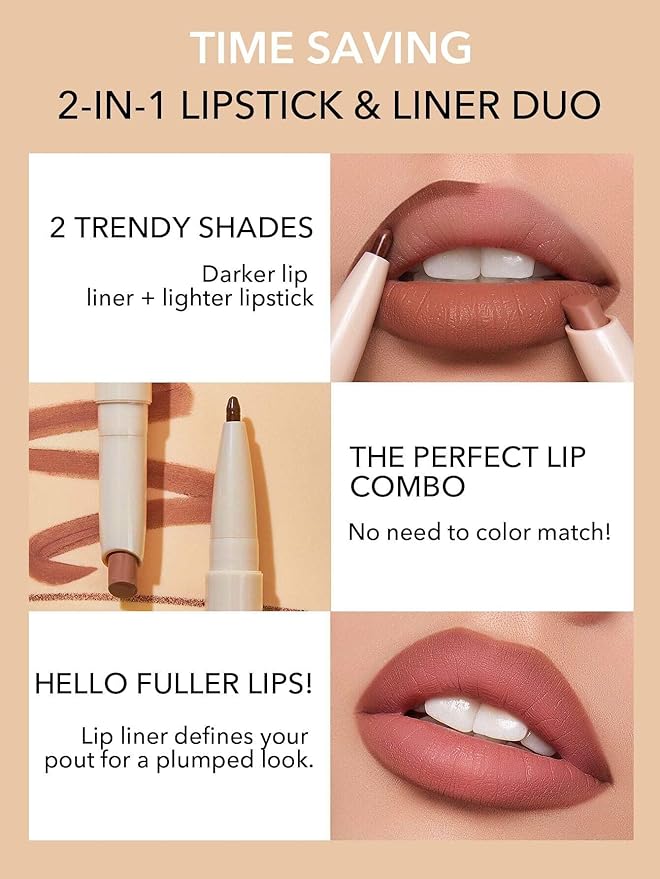 SHEGLAM 2 In 1 Matte Lip Liner and Long Lasting Lipstick Set Makeup - Warm Nutmeg