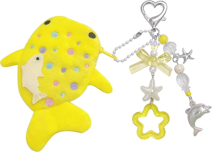 Adorable Whale Shark Coin Purse Keychain,Soft Plush Zipper Coin Purse,Handmade Purse Bag Charm Gift for Women (Yellow)