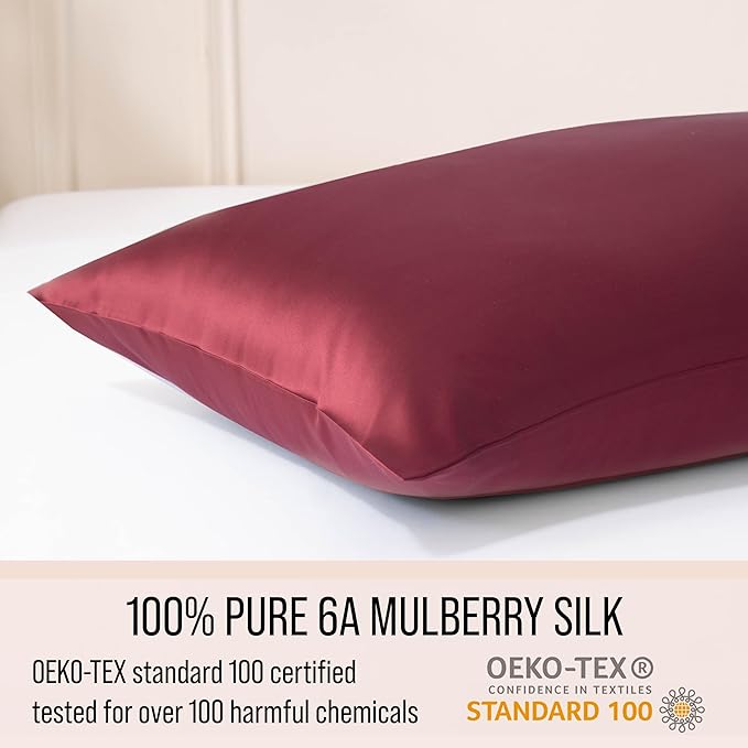 Bella Coterie Luxury Silk Pillowcase for Hair and Skin | 30 Momme | 100% Pure 6A Mulberry Silk | Super Soft | Perfectly Plush [Queen, Merlot]