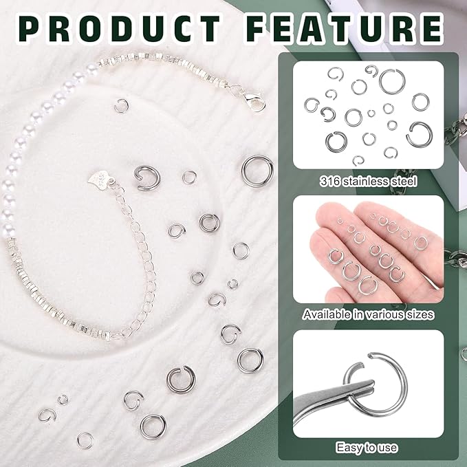 MECCANIXITY Open Jump Rings,2.8mmx4mm 316 Stainless Steel Split O Jump Rings Connector 0.6mm Thick Jewelry Making Supplies for Bracelet Necklace Pendant DIY,Pack of 160