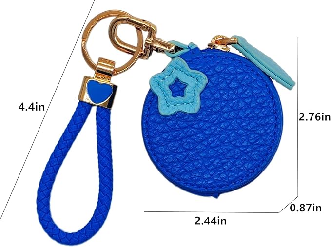 Cute Blueberry Leather Coin Purse Charm with Zipper – Y2K Keychain for Bags, Backpacks, and Purses | Preppy and Kawaii Accessories for Women | Stylish & Functional Blueberry Fruit Charm