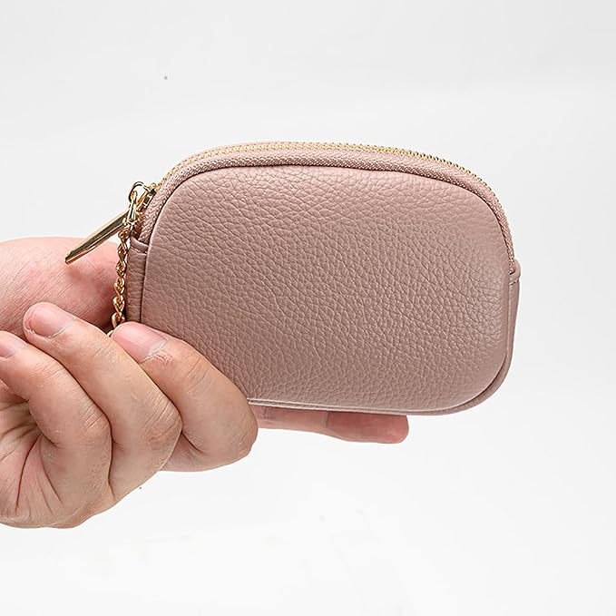 Women's Leather Coin Purse Pouch Small Coin Wallet Leather Squeeze Change Holder (Gray)