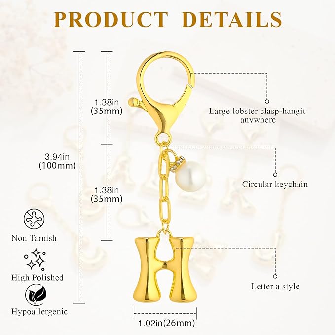VICKHU Gold Plated Bubble Initial Letter Cute Keychain for Women Car Key Purse Decorative Keyring Handbag Charms Fashion