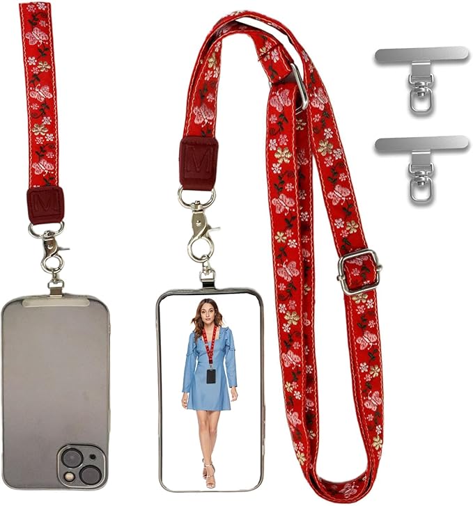LEMEDE Wrist Keychain and Adjustable Phone Lanyard, Silver Hook Phone Crossbody Strap with 360° Rotating Phone Pads
