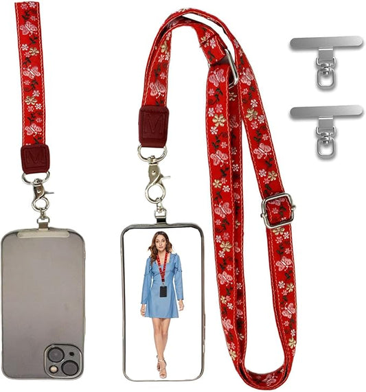 LEMEDE Wrist Keychain and Adjustable Phone Lanyard, Silver Hook Phone Crossbody Strap with 360° Rotating Phone Pads