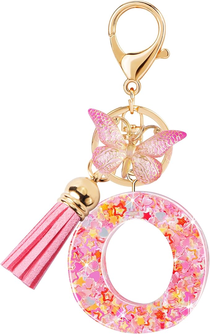 Initial letter Keychains for Women Girls Tassel Butterfly Cute Keychain for Wallet Backpack charm
