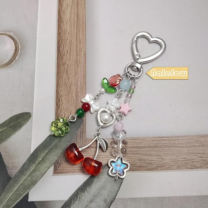 Keychain Bag Accessories Cute Cherry Strawberry Flower Keychains Accessories Decor for Keys Bags Purses Gift