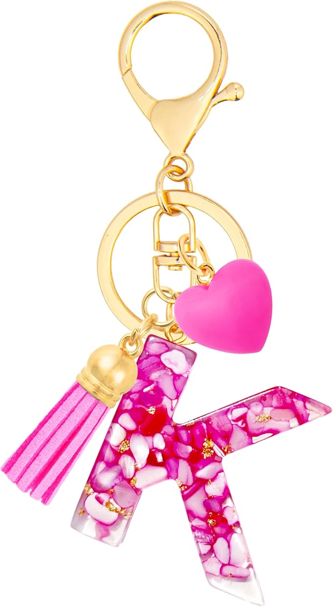 Initial Keychains for Women with Cute Heart Resin - Alphabet Letter Keychain for Bag, Backpacks, Purse or Car key
