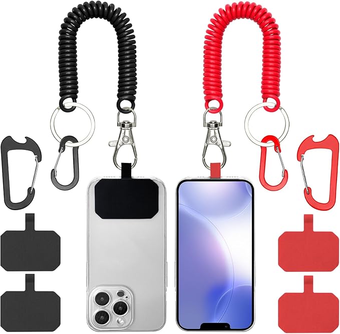 Phone Tether Lanyard Anti Theft Phone Strap with Carabiner Anti-Drop Outdoor Skiing Hiking Cycling Fishing Climbing fit iPhone and Most Cell Phones (Black+Red)