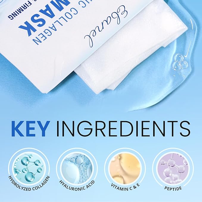 Ebanel 20 Pack Collagen Face Mask with Hyaluronic Acid, Vitamin C, Peptide, Aloe, Instant Brightening Hydrating Face Masks Skincare Korean Sheet Mask, Skin Firming, Lifting Anti Aging Facial Masks