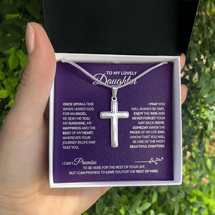 To My Beautiful Daughter Necklace from Mom & Dad | Cubic Zirconia Pendant with Heartfelt Message Card & Gift Box | Daughter Birthday, Graduation, Christmas Jewelry Gift from Parents