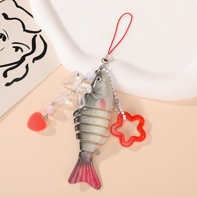 Fish Keychains Funny Fishing Keychains for Fisherman Cute Y2K Phone Charms Bag Charms Purse Accessories