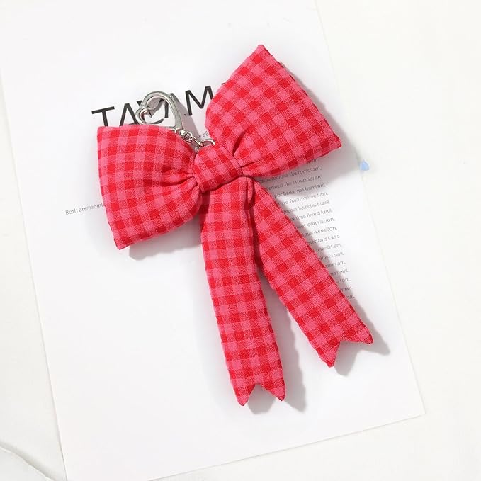 Pink Bow Keychain Bag Charms Y2K Bowknot Plaid Keychains Coquette Aesthetic Purse Handbag Backpacks Charms