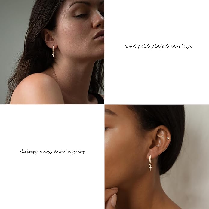 Freekiss 3 Pairs Gold Hoop Earrings Set: Dainty Stud Earrings Trendy Small 14K Gold Plated Hypoallergenic Dangle Cartilage Huggie Hoop Earrings for Women Gold Jewelry for Women Gifts