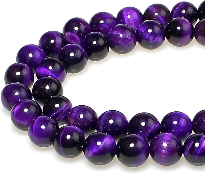 MJDCB Stone Beads 6mm 60pcs Round Purple Tiger's Eye Loose Gemstone Bead Charms for Jewelry Making Bracelet Necklace Earring Pendant