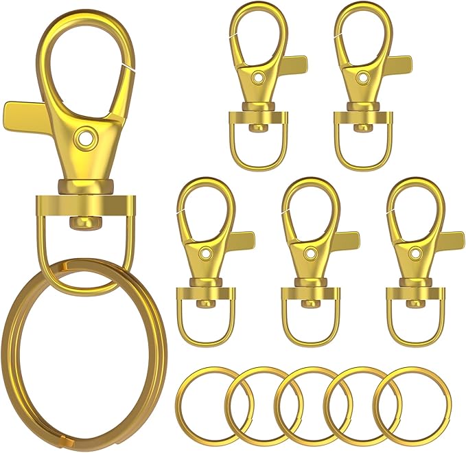sprookber 100pcs Metal Lobster Claw Clasp with Key Ring, Keychain Rings for Crafts, Key Jewelry DIY Crafts, Lanyard Clips snap Hook, Swivel Clasps Clip (Gold-1.37inch(36mm))