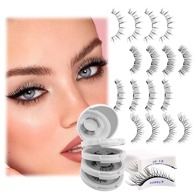 FADLASH Magnetic Eyelashes with Applicator Reusable Magnetic Lashes Natural Look 4 Pairs with Clamp No Glue Needed False Eyelashes Kit Easy to Wear (KS01+B1+MC+K8)